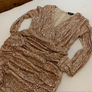 Long sleeve champagne sequin dress